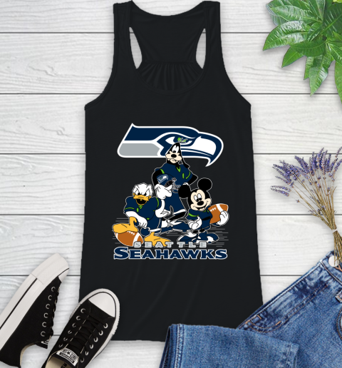 NFL Seattle Seahawks Mickey Mouse Donald Duck Goofy Football Shirt Racerback Tank