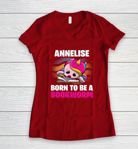 Annelise Born To Be A Bookworm Unicorn Women's V-Neck T-Shirt 13