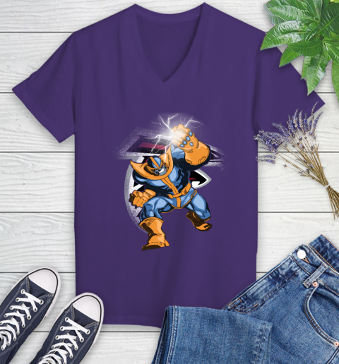 Atlanta Falcons NFL Football Thanos Avengers Infinity War Marvel Women's V-Neck T-Shirt 3