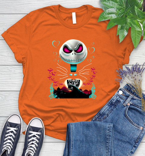 NFL Oakland Raiders Jack Skellington Sally The Nightmare Before Christmas Football Women's T-Shirt 3