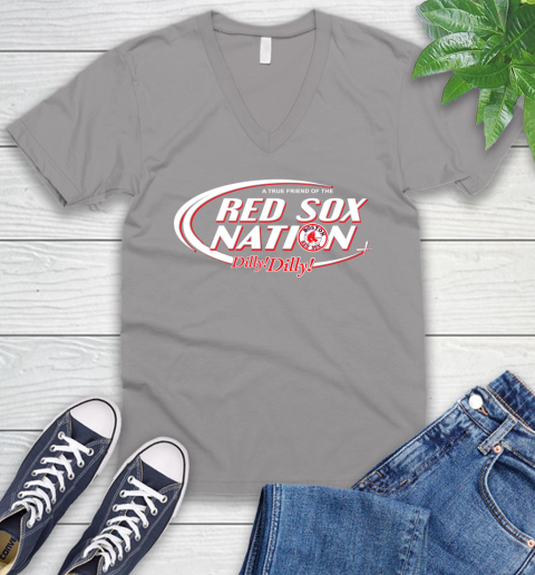 MLB A True Friend Of The Boston Red Sox Dilly Dilly Baseball Sports V-Neck T-Shirt 3