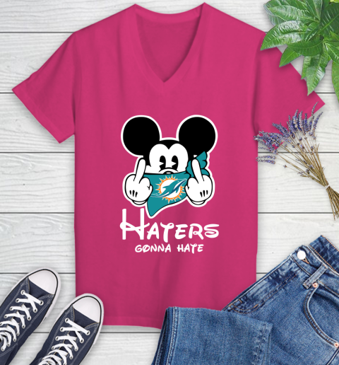 NFL Miami Dolphins Haters Gonna Hate Mickey Mouse Disney Football T Shirt Women's V-Neck T-Shirt 9