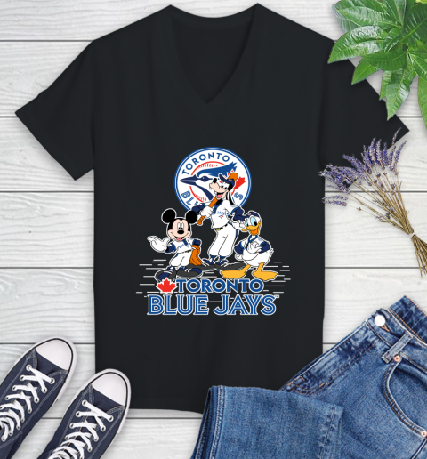 MLB Toronto Blue Jays Mickey Mouse Donald Duck Goofy Baseball T Shirt Women's V-Neck T-Shirt