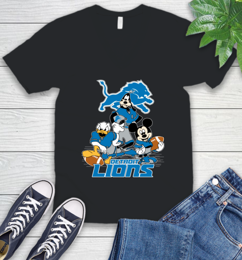 NFL Detroit Lions Mickey Mouse Donald Duck Goofy Football Shirt V-Neck T-Shirt