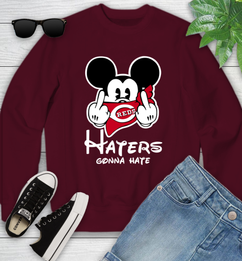 MLB Cincinnati Reds Haters Gonna Hate Mickey Mouse Disney Baseball T Shirt_000 Youth Sweatshirt 4