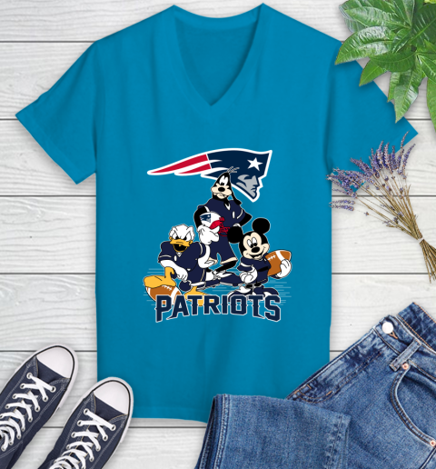 NFL New England Patriots Mickey Mouse Donald Duck Goofy Football Shirt Women's V-Neck T-Shirt 7