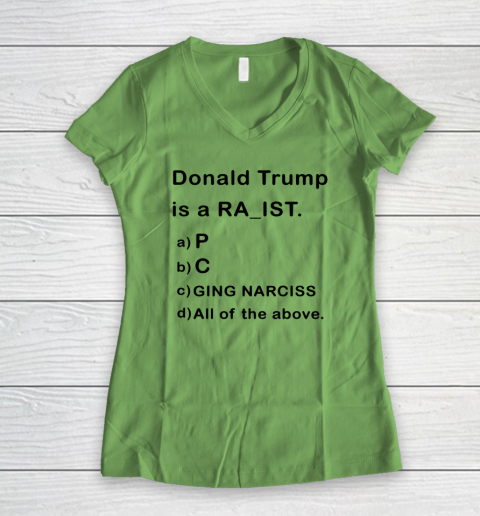 Donald Trump is a Rapist Racist Raging Narcissist Women's V-Neck T-Shirt 4