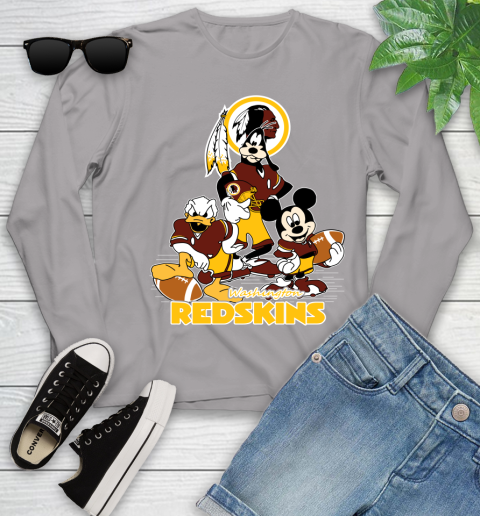 NFL Washington Redskins Mickey Mouse Donald Duck Goofy Football Shirt Youth Long Sleeve 5