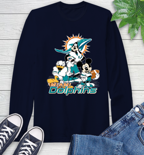 NFL Miami Dolphins Mickey Mouse Donald Duck Goofy Football Shirt Long Sleeve T-Shirt 3