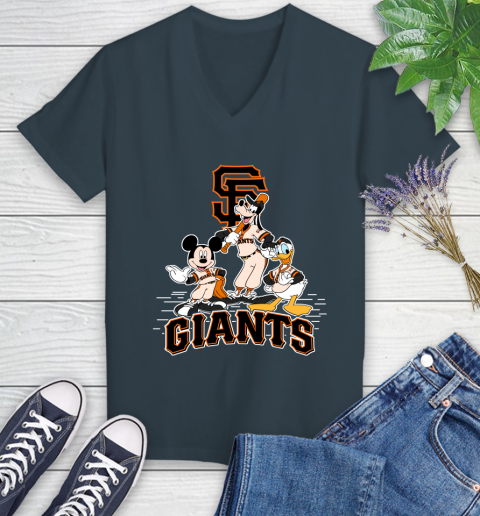 MLB San Francisco Giants Mickey Mouse Donald Duck Goofy Baseball T Shirt Women's V-Neck T-Shirt 8