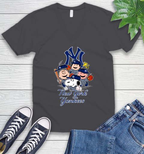 MLB New York Yankees Snoopy Charlie Brown Woodstock The Peanuts Movie Baseball T Shirt_000 V-Neck T-Shirt 4