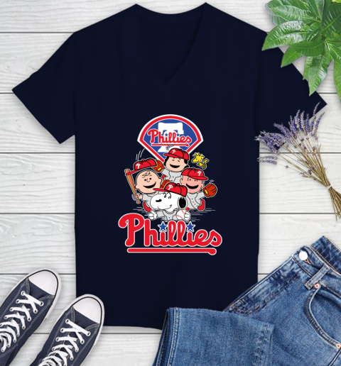 MLB Philadelphia Phillies Snoopy Charlie Brown Woodstock The Peanuts Movie Baseball T Shirt_000 Women's V-Neck T-Shirt 2