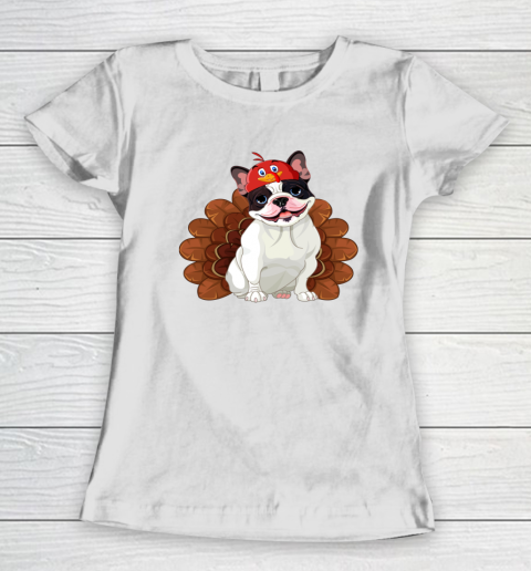 Funny Turkey Bulldog Thanksgiving Dog Turkey Costume Women's T-Shirt