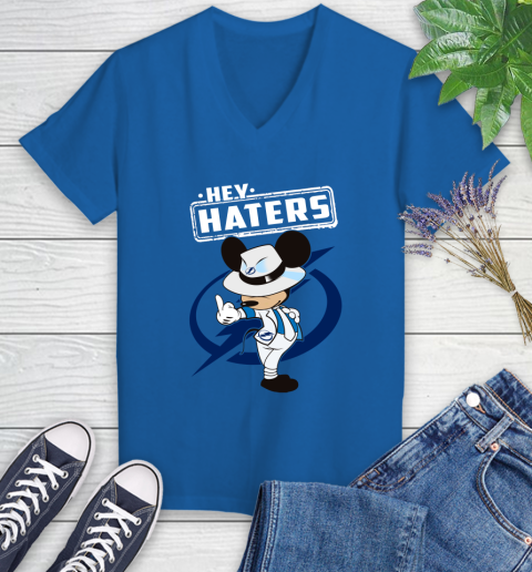 NHL Hey Haters Mickey Hockey Sports Tampa Bay Lightning Women's V-Neck T-Shirt 10