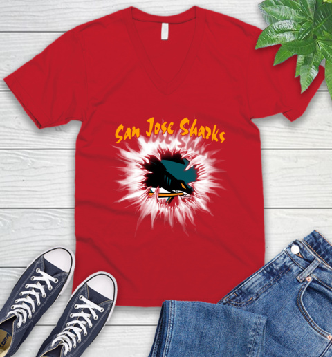 San Jose Sharks NHL Hockey Adoring Fan Rip Sports V-Neck T-Shirt 6