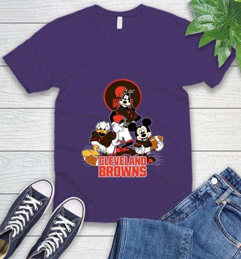 NFL Cleveland Browns Mickey Mouse Donald Duck Goofy Football Shirt V-Neck T-Shirt 9