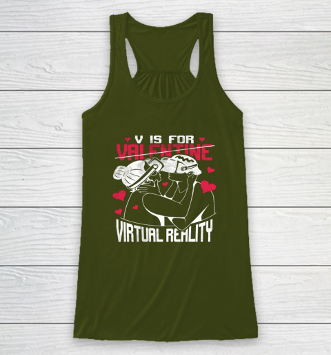 V Is For Virtual Reality Funny Valentine Couples Lovers Kiss Racerback Tank 2
