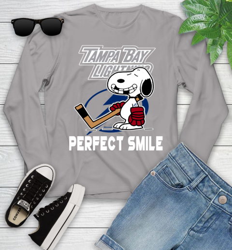 NHL Tampa Bay Lightning Snoopy Perfect Smile The Peanuts Movie Hockey T Shirt Youth Long Sleeve 5