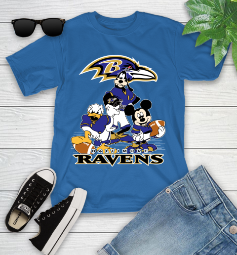 NFL Baltimore Ravens Mickey Mouse Donald Duck Goofy Football Shirt Youth T-Shirt 12