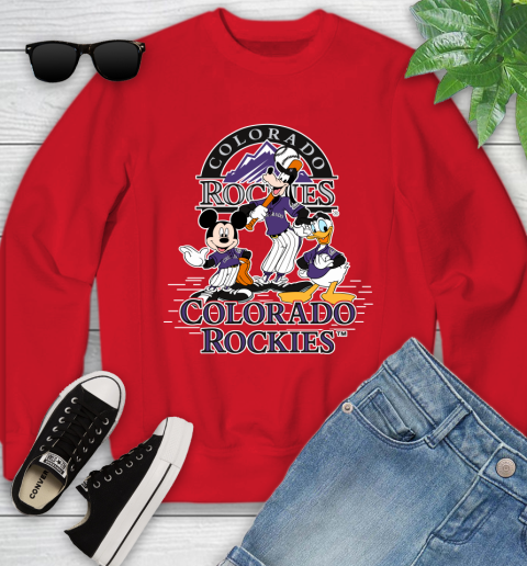 MLB Colorado Rockies Mickey Mouse Donald Duck Goofy Baseball T Shirt Youth Sweatshirt 8