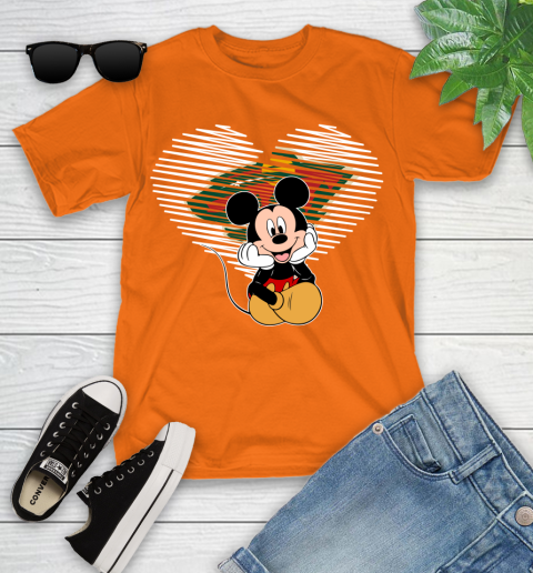 NHL Minnesota Wild The Heart Mickey Mouse Disney Hockey Youth T-Shirt 9