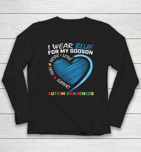 I Wear Blue For My Godson Autism Awareness Puzzle Heart Long Sleeve T-Shirt