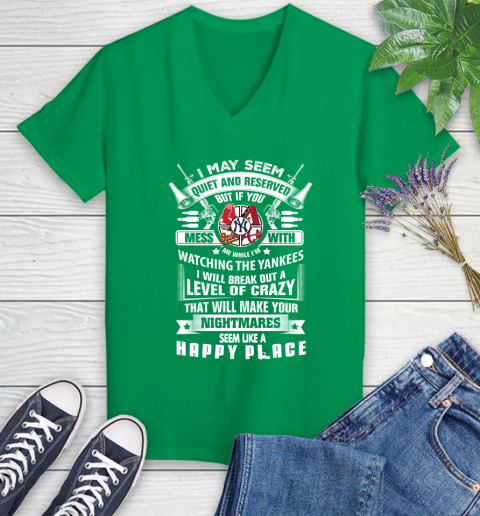 New York Yankees MLB Baseball Don't Mess With Me While I'm Watching My Team Sports Women's V-Neck T-Shirt 5