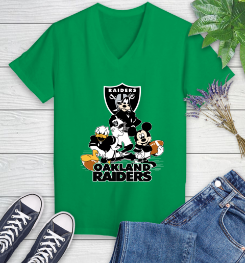 NFL Oakland Raiders Mickey Mouse Donald Duck Goofy Football Shirt Women's V-Neck T-Shirt 5