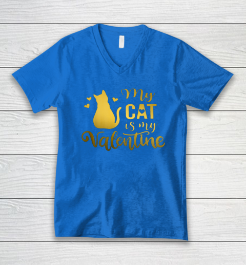 My Cat Is My Valentine Kitten Lover Heart Valentines Day V-Neck T-Shirt 4