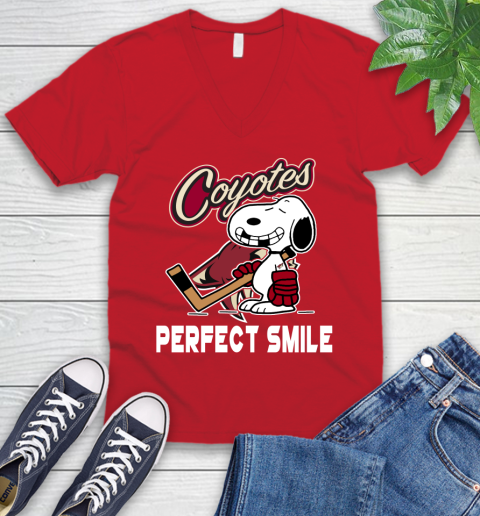 NHL Arizona Coyotes Snoopy Perfect Smile The Peanuts Movie Hockey T Shirt V-Neck T-Shirt 6