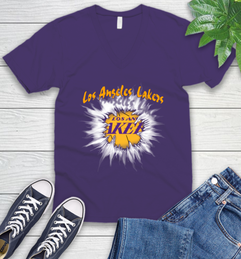 Los Angeles Lakers NBA Basketball Rip Sports V-Neck T-Shirt 9