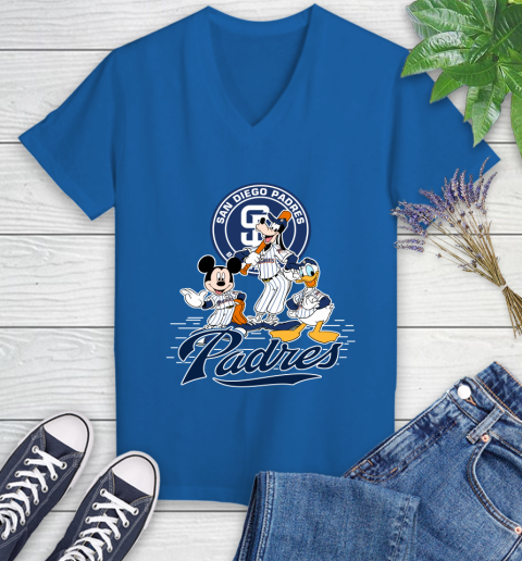 MLB San Diego Padres Mickey Mouse Donald Duck Goofy Baseball T Shirt Women's V-Neck T-Shirt 10