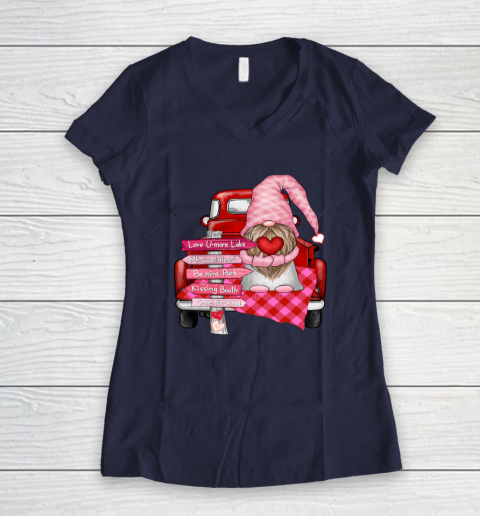Valentine Vintage Red Truck Gnomes You And Me Valentines Day Women's V-Neck T-Shirt 14