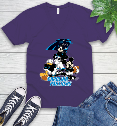 NFL Carolina Panthers Mickey Mouse Donald Duck Goofy Football Shirt V-Neck T-Shirt 9