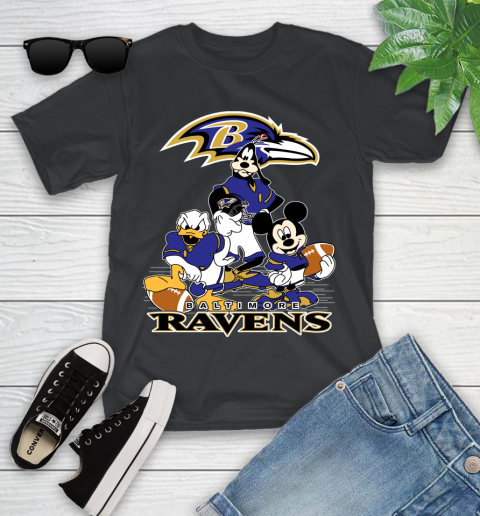 NFL Baltimore Ravens Mickey Mouse Donald Duck Goofy Football Shirt Youth T-Shirt