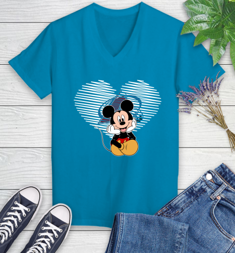 NHL Colorado Avalanche Carolina Hurricanes The Heart Mickey Mouse Disney Hockey Women's V-Neck T-Shirt 7
