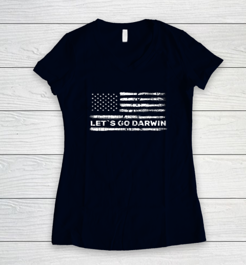 Lets Go Darwin Funny Sarcastic Us Flag Women's V-Neck T-Shirt 9