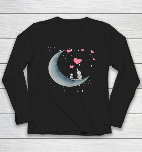 Heart Balloon Elephant Vintage Valentine Mom Crescent Moon Long Sleeve T-Shirt