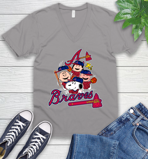 MLB Atlanta Braves Snoopy Charlie Brown Woodstock The Peanuts Movie Baseball T Shirt V-Neck T-Shirt 3