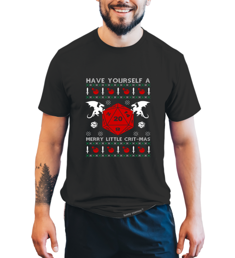 Dungeon And Dragon Ugly Sweater Shirt, RPG Dice Games Tshirt, Have Yourself A Merry Little Crit Mas DND T Shirt, Christmas Gifts