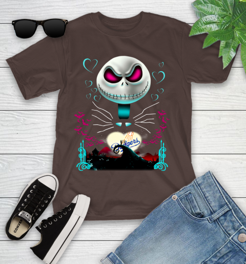 MLB Los Angeles Dodgers Jack Skellington Sally The Nightmare Before Christmas Baseball Youth T-Shirt 7