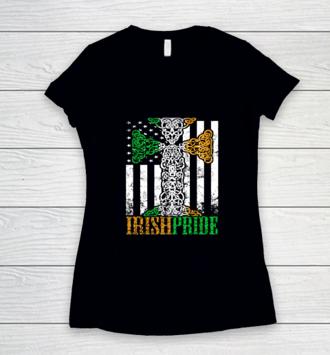 Irish Pride American Flag Celtic Cross Women's V-Neck T-Shirt