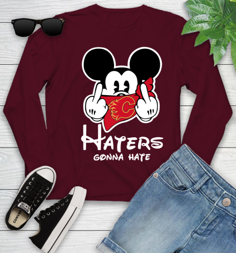 NHL Calgary Flames Haters Gonna Hate Mickey Mouse Disney Hockey T Shirt Youth Long Sleeve 6