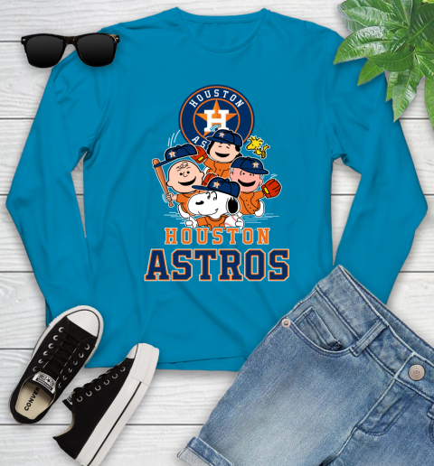 MLB Houston Astros Snoopy Charlie Brown Woodstock The Peanuts Movie Baseball T Shirt Youth Long Sleeve 8