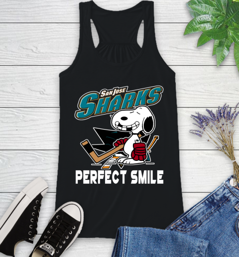 NHL San Jose Sharks Snoopy Perfect Smile The Peanuts Movie Hockey T Shirt Racerback Tank