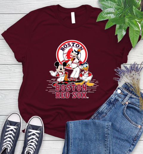 MLB Boston Red Sox Mickey Mouse Donald Duck Goofy Baseball T Shirt Women's T-Shirt 7