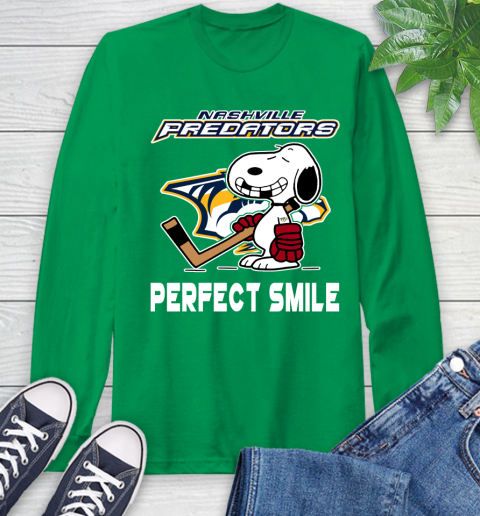 NHL Nashville Predators Snoopy Perfect Smile The Peanuts Movie Hockey T Shirt Long Sleeve T-Shirt 8