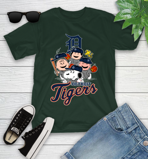 MLB Detroit Tigers Snoopy Charlie Brown Woodstock The Peanuts Movie Baseball T Shirt Youth T-Shirt 5