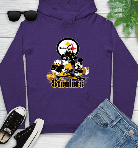 NFL Pittsburgh Steelers Mickey Mouse Donald Duck Goofy Football Shirt Youth Hoodie 5