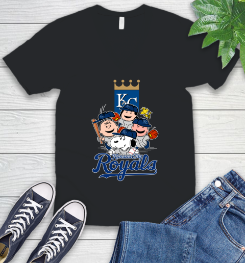 MLB Kansas City Royals Snoopy Charlie Brown Woodstock The Peanuts Movie Baseball T Shirt_000 V-Neck T-Shirt